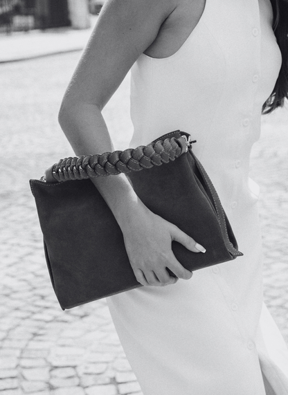 Borsa Braid in Camoscio e Pelle Borgogna