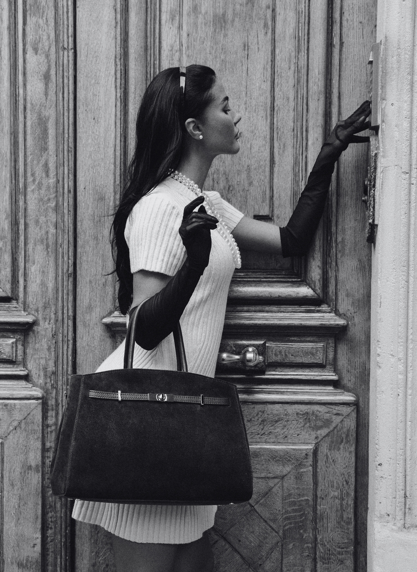 Borsa Driade in Camoscio e Pelle Taupe Chiaro