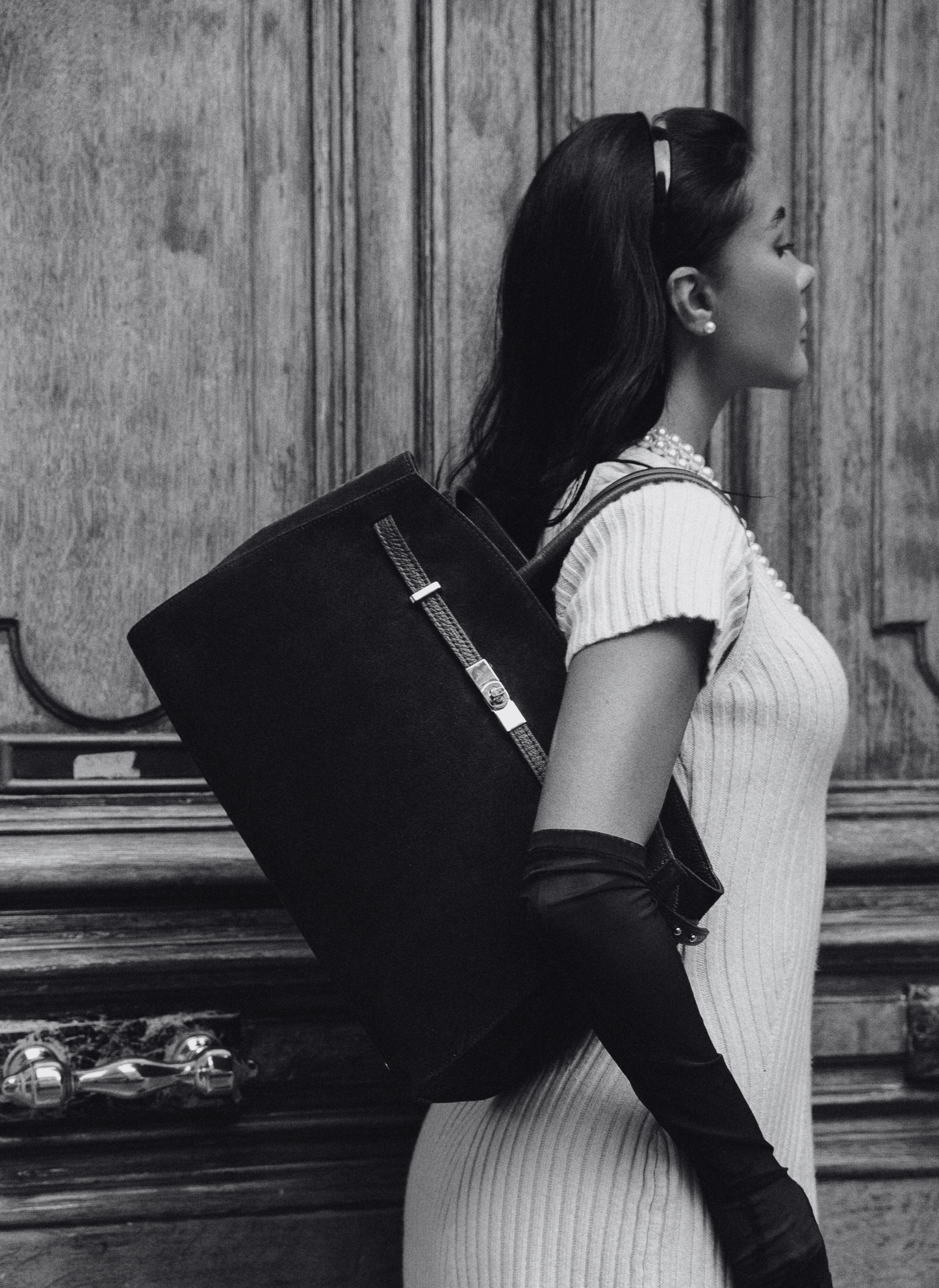 Borsa Driade in Camoscio e Pelle Taupe Chiaro