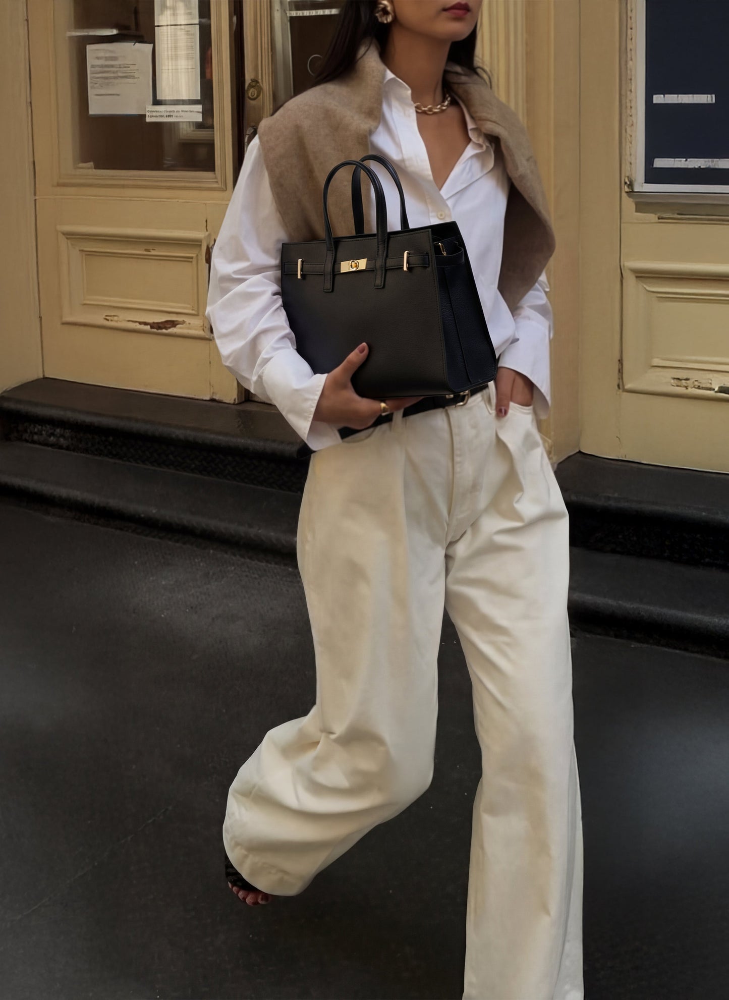 Borsa Sveva in pelle Togo Testa di moro