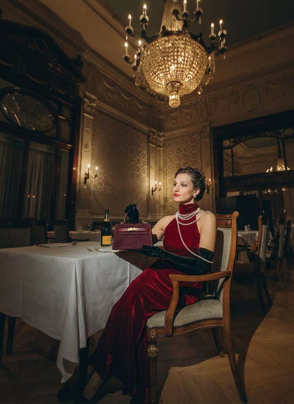 Borsa Victoria in Camoscio e Pelle Borgogna