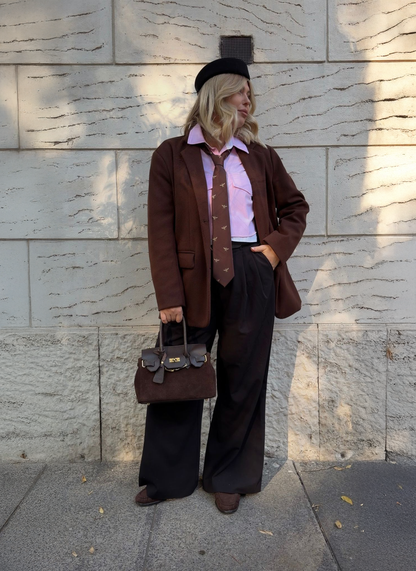 Borsa Elizabeth Micro in Camoscio e Pelle Testa di Moro